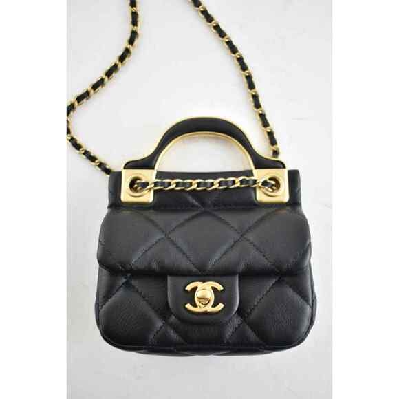 Chanel 21A Black Mini Flap Card Holder With Chain Handle Shoulder Crossbody Bag - Picture 6 of 12